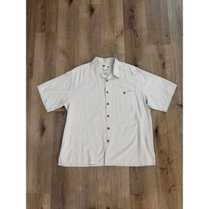 Banana Cabana Old Money Silk Button Up Shirt Mens XL Cream Geometric Jacquard